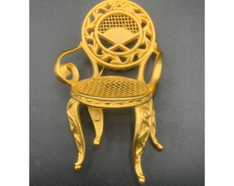 Karl Lagerfeld Chair Brooch Oversize Gold Tone Rococo Louis XV Matte Gold Signed