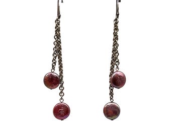 Sterling & Pearl Dangles Genuine Cultivate Lentil Pearls Purple Dyed Lever Back