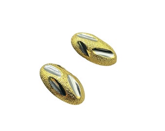 Stainless Steel Clip On Earrings Vintage 80s 90s Two Tones Clips Oval Shaped