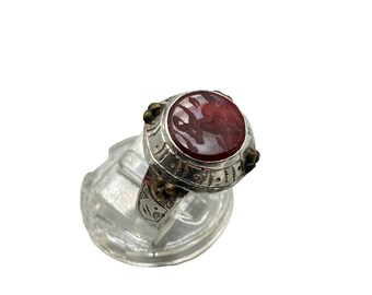 Vintage Large Size Ring Size 11 Sterling Silver and Carved Carnelian Aries Ring