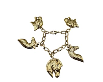 Oversized Charms Bracelet Animal Zebra Leopard Giraffe Cheetah Charms Gold Tone