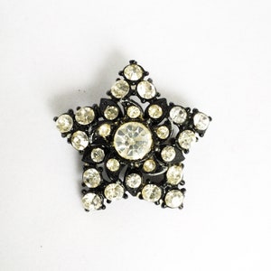 Black star brooch with Rhinestones enameled star brooch