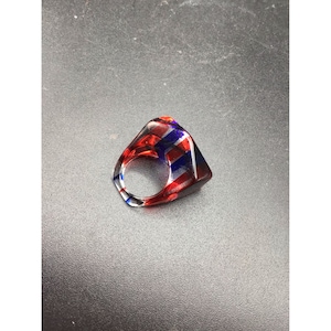 Vintage Plastic Red Blue Clear Ring Size 5.5 Small Multi Colored Striped Design