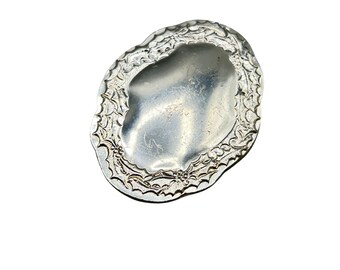 Vintage KIRK STIEFF Pewter Pin Brooch Holly Leaves Oval Design