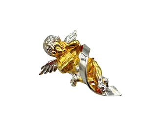 Angel Pin Brooch Two Tone Gold And Silver Metal Cherub Angel Pin