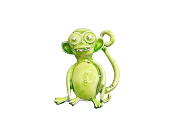 Vintage Green Monkey Enamel Brooch Pin Unique Fun Jewelry Accessory