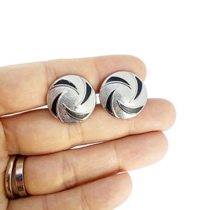 Vintage Swank Cufflinks Round w Black Enamel Accents Silver Tone Gift For Man
