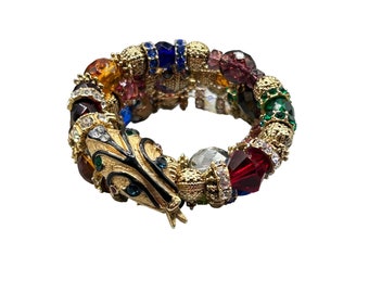 Snake Bracelet Coil Memory Wire Signed Sweet Romance Beaded Bracelet One Size