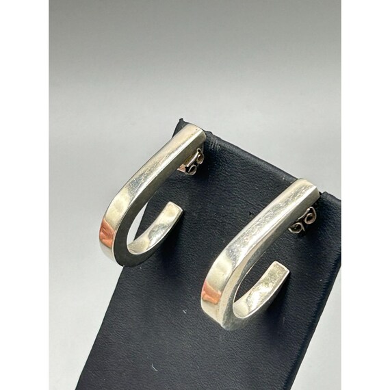 Solid Sterling Silver 925 Hook Shaped Earrings Op… - image 2