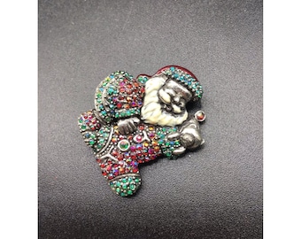 Santa Claus Pin Brooch Christmas Holiday Pin Vintage Rhinestones Costume Jewelry