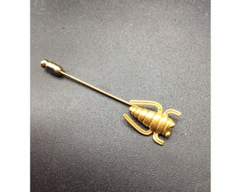 Vintage Bug Insect Stick Pin Lapel Pin Scarab Matte Gold Tone Egyptian Revival