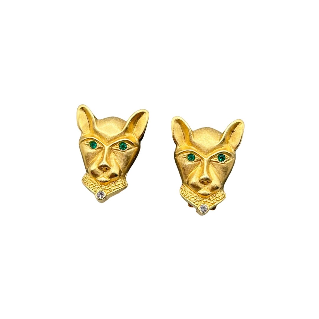 JACKIE COLLINS Panther Clip on Earrings Matte Gold Tone and