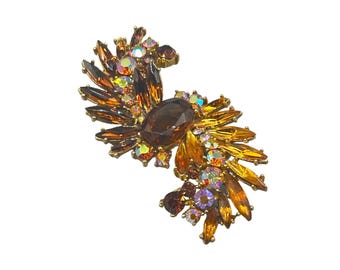 Vintage ART Topaz Aurora Borealis Rhinestone Brooch Arthur Pepper Design