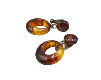 Vintage Apple Juice  Bakelite Clip On Dangles Earrings Clips Early Plastic