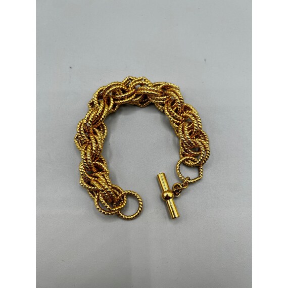 Chunky Gold Tone Bracelet Multi Links Twisted Rop… - image 2