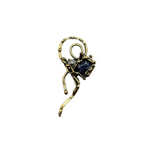 Handcrafted Brutalist Brooch with Stone Brass Artist Signed Vintage Costume Pin