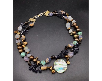 Genuine Semi-precious Stones Necklace Sterling Silver Clasp Assorted Stones