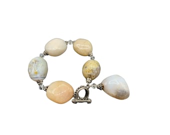 Chunky Stone Bracelet 8.5 Long Semi-precious Earthy Color White Yellowish Stones