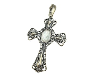 CAROLYN POLLACK Cross Enhancer pendant Faceted Mother Of Pearl Sterling Silver