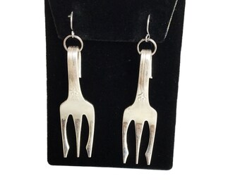 Fork Earrings Silverware Jewelry Hand Made Vintage Flatware Dangles Earrings