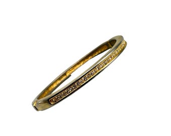 Vintage Signed ROMAN Gold Tone Hinged Bangle with Rhinestones Designer Bangle
