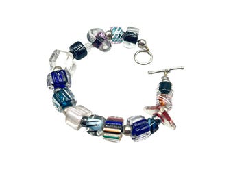 Art Glass Beaded Bracelet Colorful Murano Style Beads Toggle Clasp