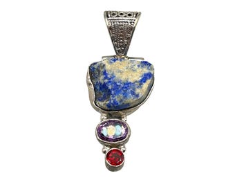 Lapis Lazuli & Gemstones Pendant Sterling Silver Amethyst and Garnet