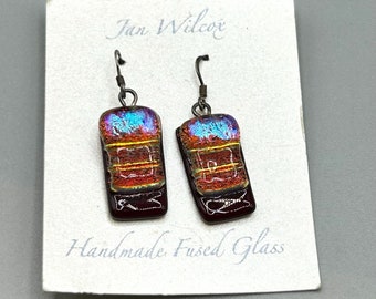 Jan Wilcox Fused Glass Earrings Handmade Sterling Silver Hooks Dangles Drops