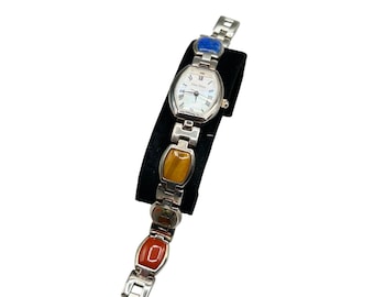 GEM TIME Sterling Silver Watch Women Wristwatch With Semi-Precious Stones
