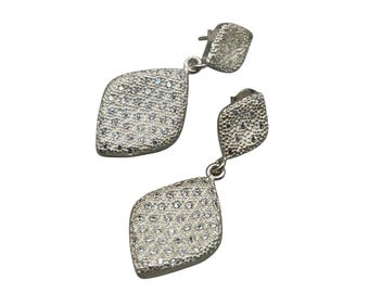Sterling SIlver Pierced Dangles Earrings Long Drops Crystals Pave Elegant Dangles