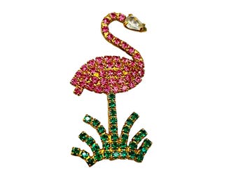 Vintage Pink Flamingo Pin Brooch Rhinestones Animal Bird Figural Florida Pin