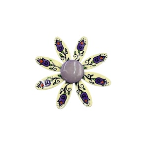Handpainted Daisy Flower Pin Brooch with Purple Center Made in W. Germany