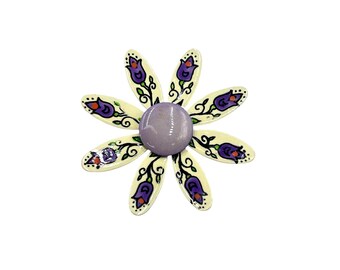 Handpainted Daisy Flower Pin Brooch with Purple Center Made in W. Germany
