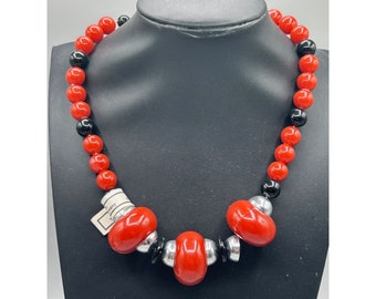 Vintage Red Plastic Necklace Made in Western Germany Necklace with Original Tag