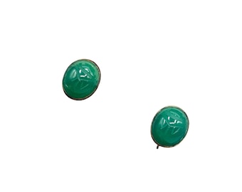 Green Gemstone Scarab Earrings Screw back Gold Filled Green Chalcedony