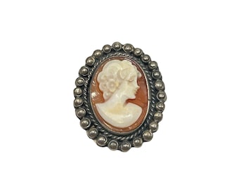 Sterling Silver Cameo Pendant Genuine Carved Genuine Shell with Sterling Setting
