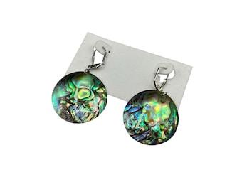 Natural Abalone Paua Shell Earrings 2" Drops Dangles With Lever Back Hooks