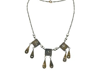 Vintage Etruscan Necklace Sterling Silver Fringe Unusual Ethnic Design