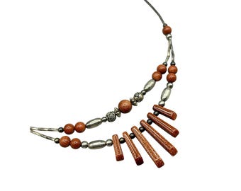 SOUTHWESTERN Spikes Necklace Gold Stone And Silver Tone Beaded Native Inspired Jewelry
