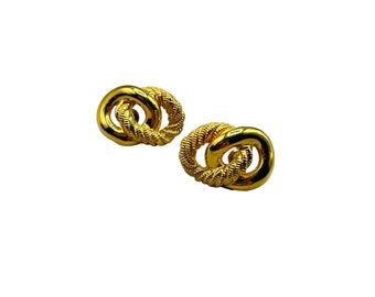 Vintage Napier Studs Earrings Textured Shiny Gold Tone Intersecting Knot Pierced