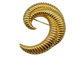 MONET Gold Tone Swirl Brooch Statement Textured Abstract Free Form Pin Signed