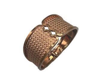 Vintage Genuine Copper Bangle Statement Clamper Bracelet Textured Wide Design
