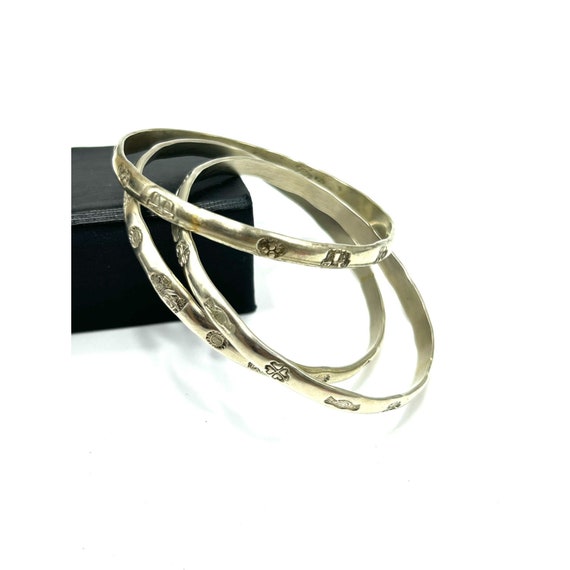 Mexican Bracelets Set of 3 Bangles Silver Tone St… - image 10