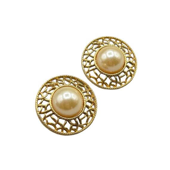 Vintage Classic Pearls Cabochons Earrings Pierced… - image 1