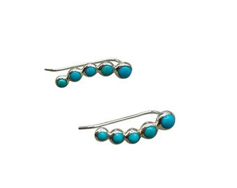 Sterling Silver Turquoise Earrings Drops Or Climbers Signed SI 925 India QVC Quality Jewelry