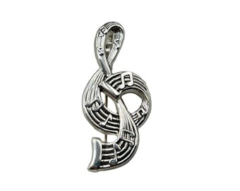 Signed BEST Treble Clef Pin Brooch Pendant Silver Tone Metal Music Musical Note