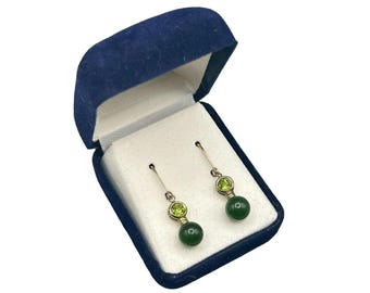 Sterling Silver Peridot & Aventurine Earrings Green Gemstones Dangles Drops