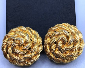 Twisted Rope Design Clip On Earrings Gold Tone 80s Earrings Unsigned Anne Klein