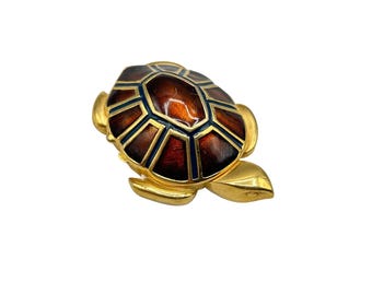 Estee Lauder Vintage Turtle Solid Perfume Compact Gold & Burgundy Red Enamel