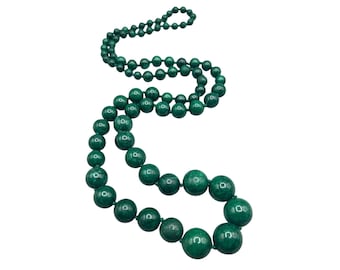 Green Gemstone Necklace Beaded Hand Knotted Graduated Dark Green Beads
